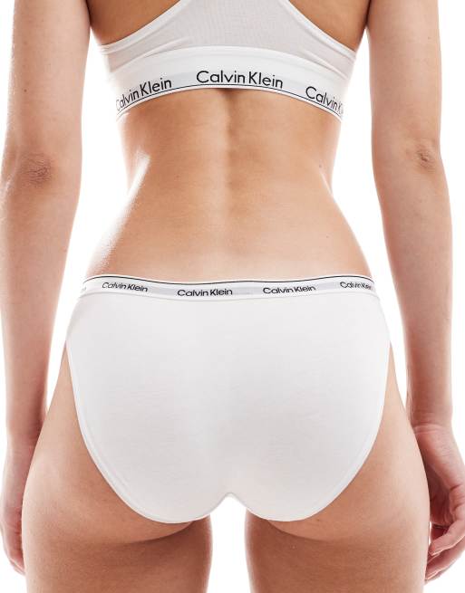 Calvin Klein Modern logo low rise bikini briefs in white, 3 of 4