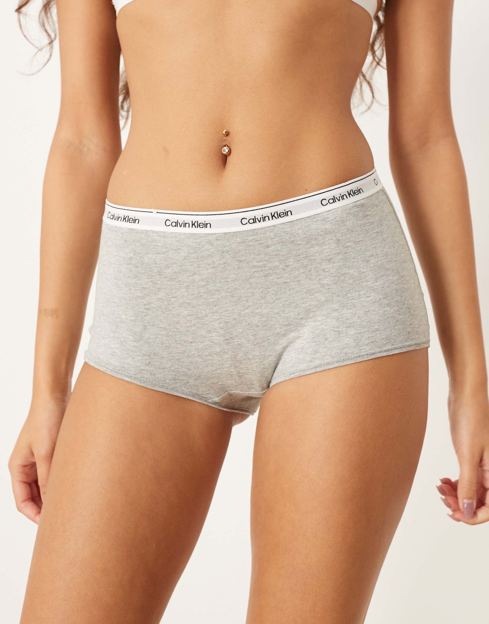 calvin klein modern logo mid-rise boyshorts in gray