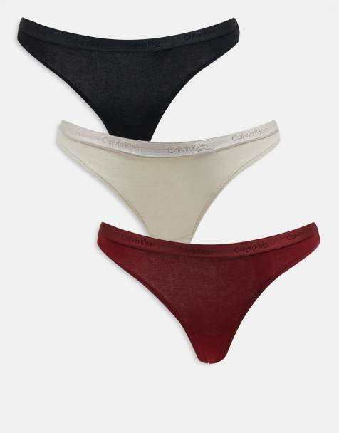 Calvin Klein - Modern Logo - Pakke med 3 G-strenge med metallisk logotaljebånd i sort/cremehvid/bordeaux - view 1