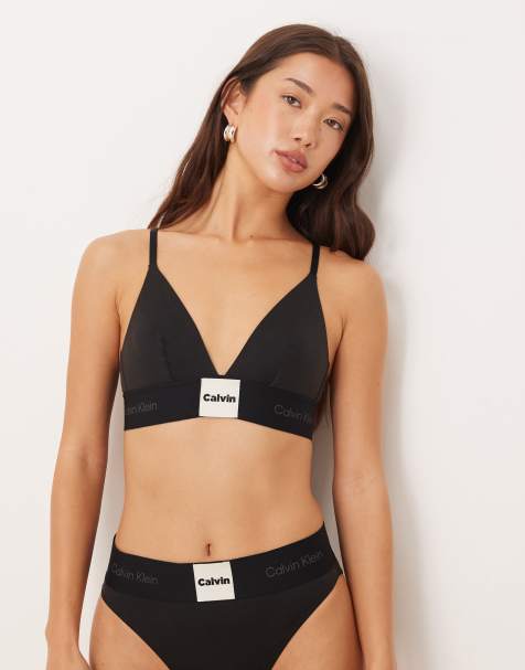Calvin Klein modern logo patch bralette and bikini brief set in black - view 1
