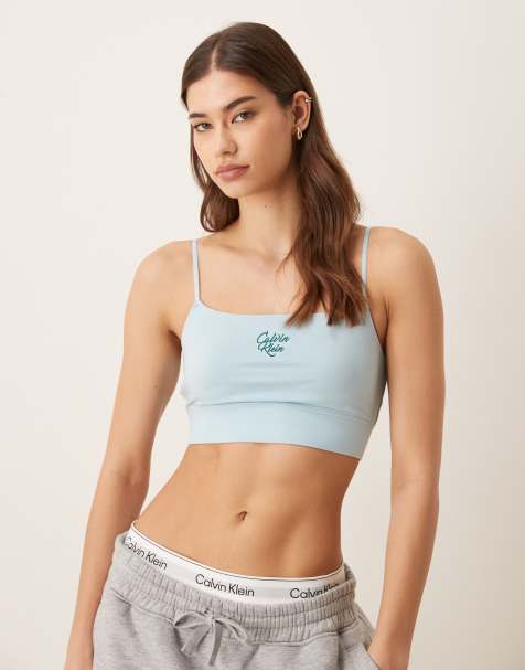 Calvin Klein Modern Logo patch bralette in pale blue - view 1