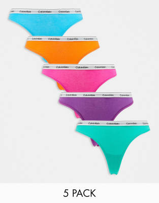 Calvin Klein - Modern - Lot de 5 strings taille basse à logo - Multicolore