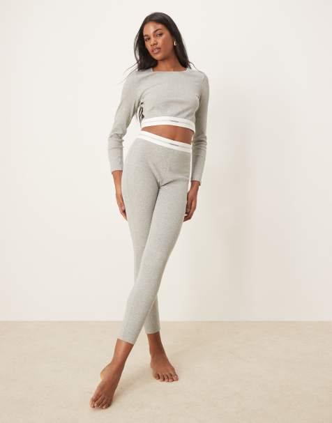 Calvin Klein modern rib crop long sleeve top in grey - view 1