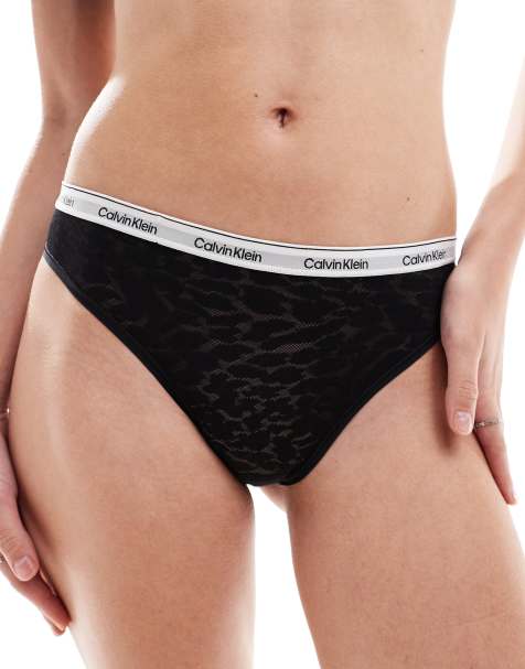 Calvin Klein - Modern - Sorte brasilianske briefs med logo i blondestof - view 1
