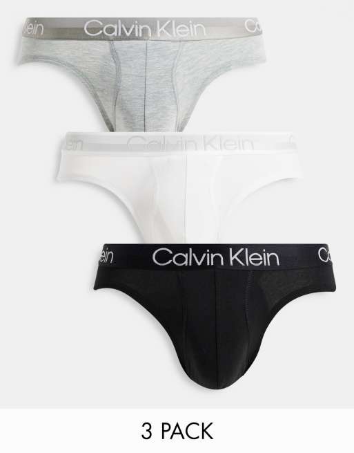 Calvin Klein 3 Pack Modern Structure Hip Briefs in White for Men