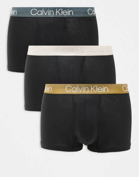 Calvin Klein Modern Structure 3 pack trunk with coloured waistband in black - view 1