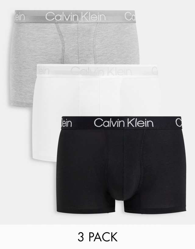 Calvin Klein Modern Structure 3 pack trunks in black/white/gray