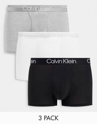 Calvin Klein Modern Structure 3 pack trunks in black/white/grey