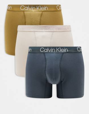 Modern Structure - Lot de 3 boxers - Kaki, beige et bleu - Calvin Klein - Modalova