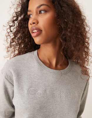 Calvin Klein - Modern Terry - Locker geschnittenes Sweatshirt in Grau mit Rundhalsausschnitt und Logo