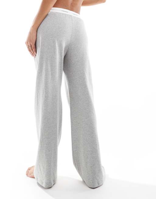 Calvin Klein Modern Terry lounge wide leg pants with logo waistband in grey ASOS