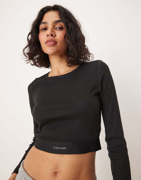 Calvin Klein - Modern - Top a maniche lunghe nero a coste - view 1