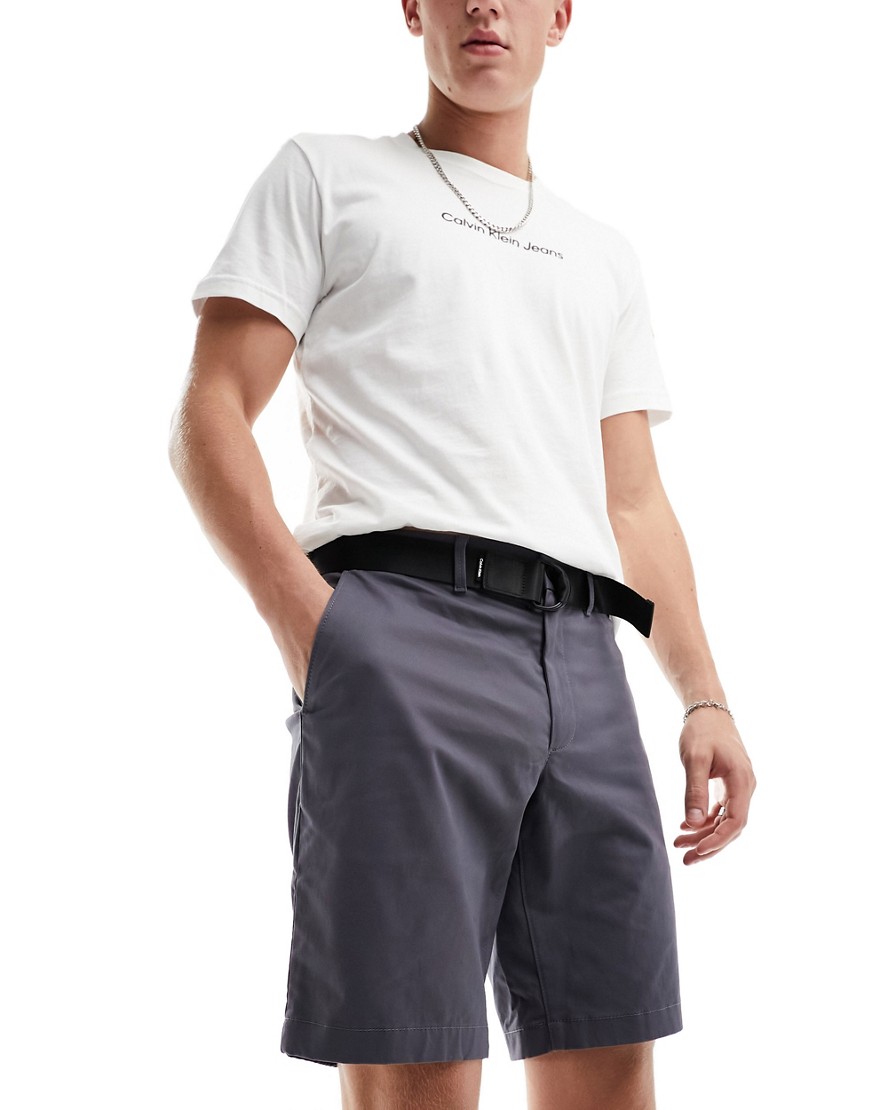 Calvin Klein modern twill belted slim shorts in grey