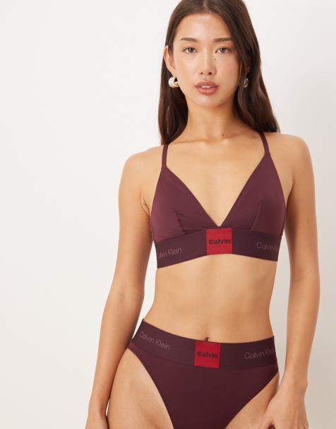 Calvin Klein – Modern – Vinröd bralette med logga och trosor i bikinistil och bomull, set - view 1
