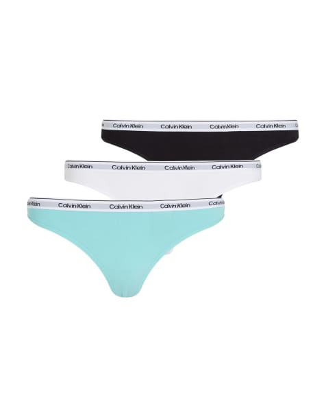 Calvin Klein Modern Logo 3 pack thongs in black/white/blue