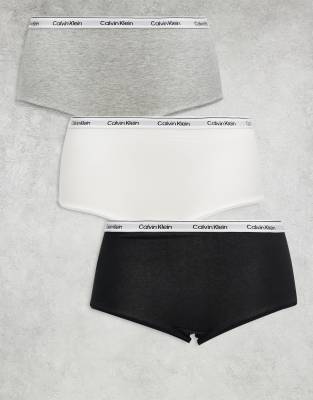 Calvin Klein - Moderne Boyshorts im 3er-Pack in Schwarz/Weiß/Grau mit Logobund-Bunt