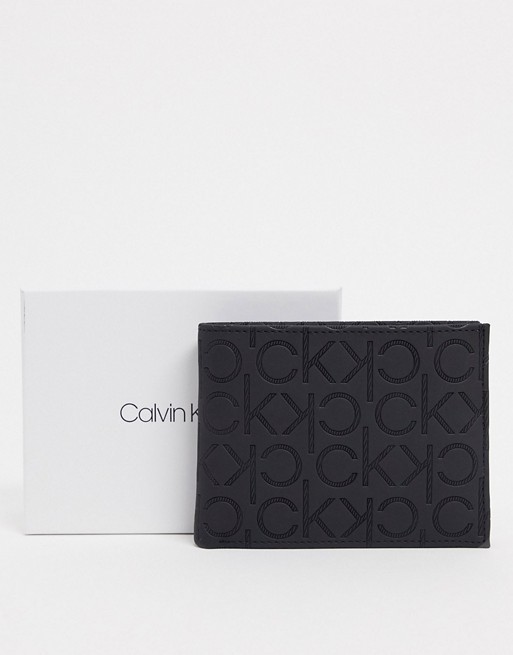 Calvin Klein Mono blend all over logo bi-fold wallet with coin pocket in black
