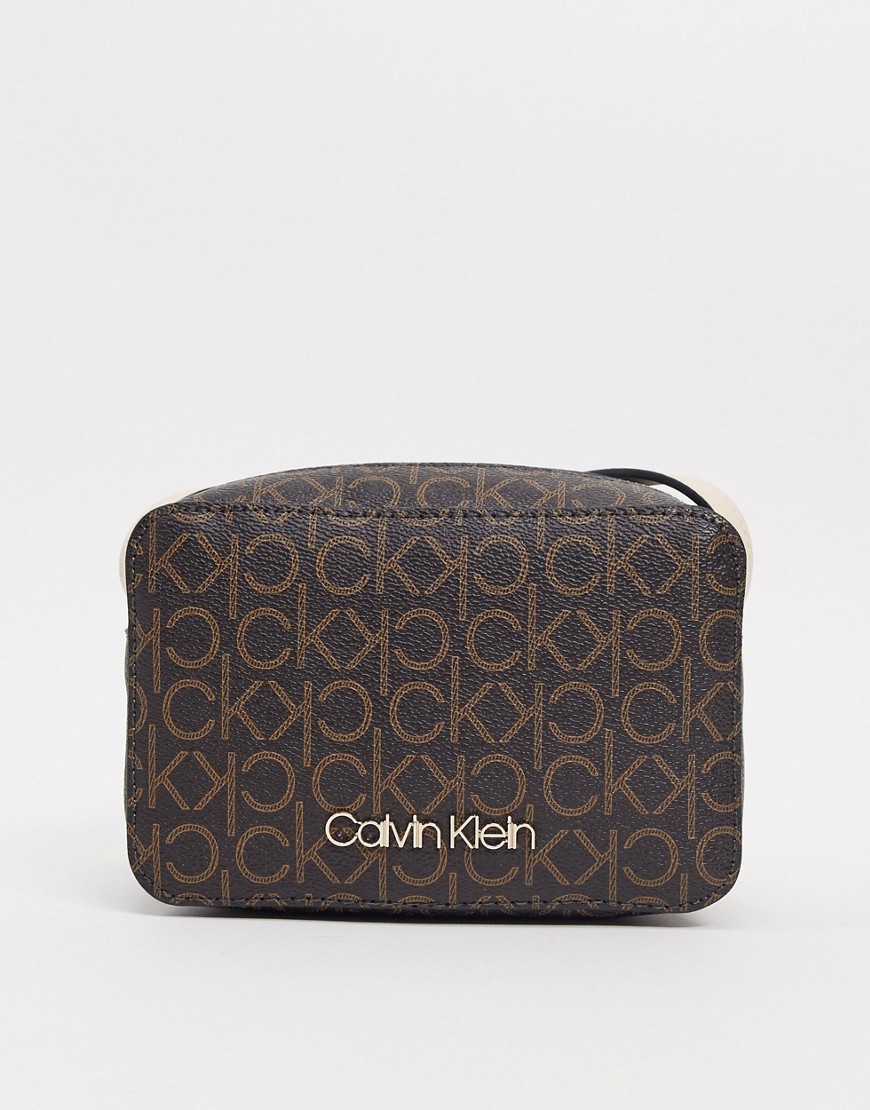Calvin Klein mono logo crossbody camera bag in brown