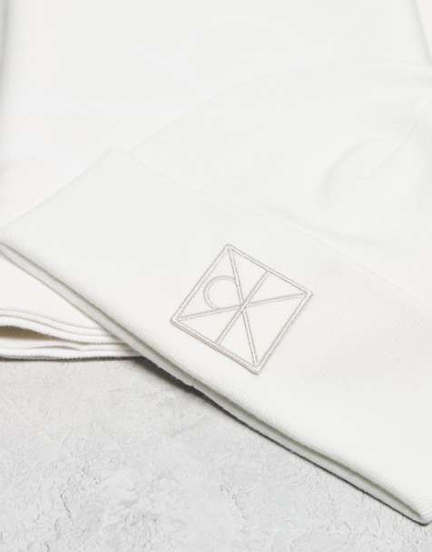 Calvin Klein monogram beanie and scarf gift set in off white - view 2
