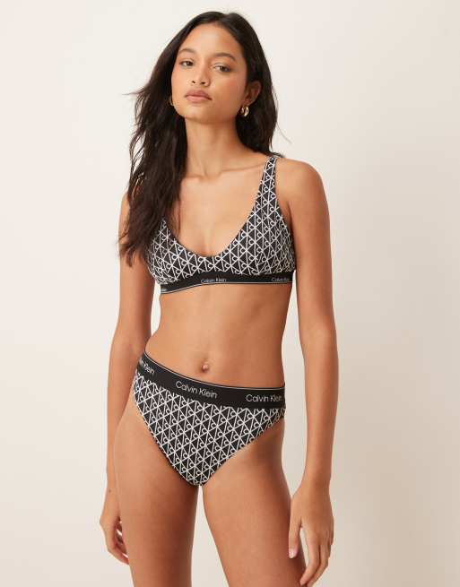 Calvin Klein Monogram bralette bikini top in black , 2 of 4