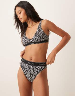 Calvin Klein monogram Brazilian bikini bottoms in black