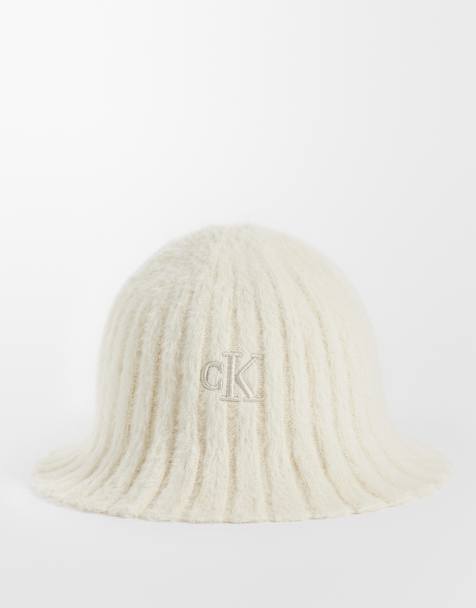 Calvin Klein monogram bucket hat with scallop edge in cream - view 1