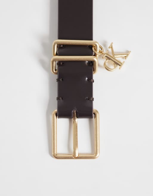Calvin Klein monogram charm 25mm belt in chocolate brown, 2 of 3