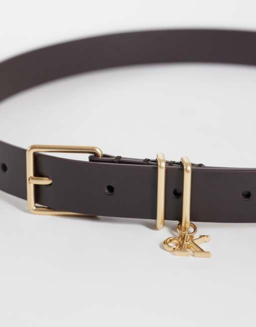 Calvin Klein monogram charm 25mm belt in chocolate brown, 3 of 3