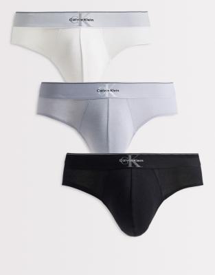 Calvin Klein Monogram Cotton 3 pack hipster briefs in black/gray/white-Multi