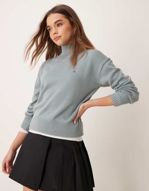 Calvin Klein monogram embroidered high neck sweater in Lead