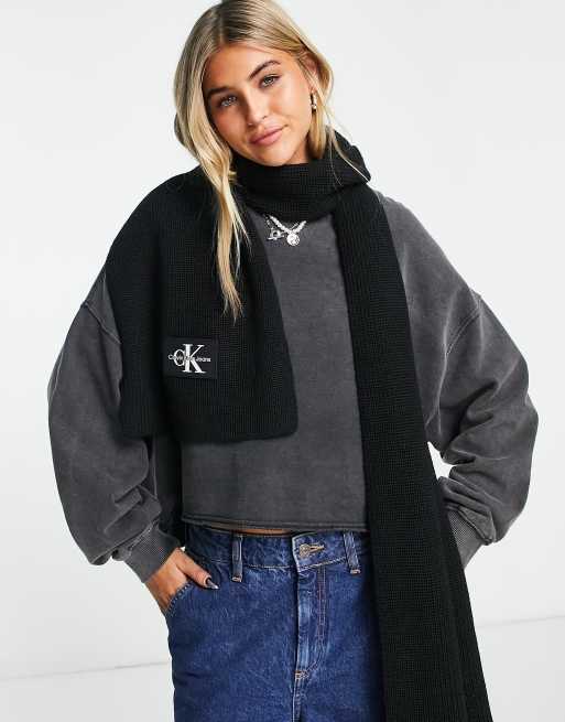 Calvin Klein monogram logo patch scarf in black