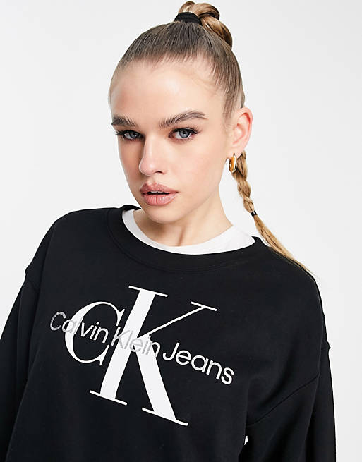 Calvin Klein monogram logo sweatshirt in black | ASOS