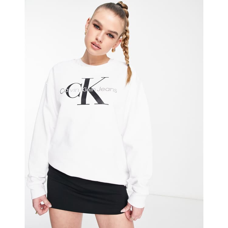 onderdelen Alert Ronde Calvin Klein monogram logo sweatshirt in white | ASOS