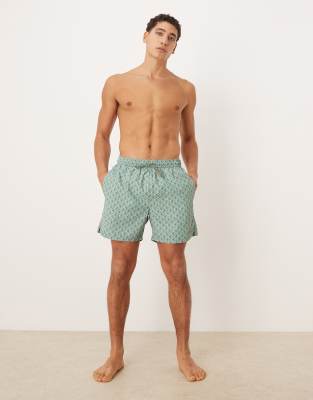 Calvin Klein Monogram Print Drawstring Swim Shorts In Blue
