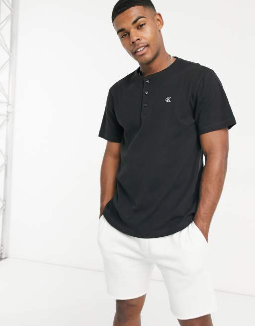 Calvin Klein monogram rib henley t-shirt in black | ASOS