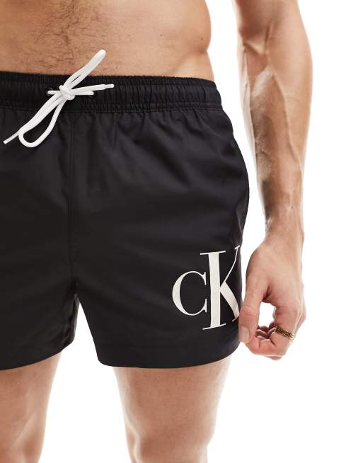 Calvin Klein monogram short drawstring swim short in black, 4 of 4