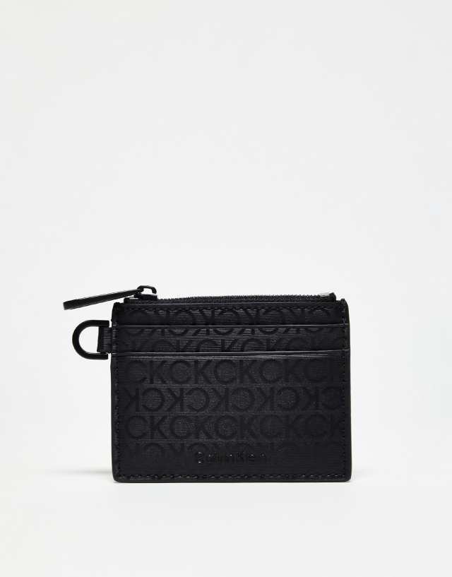 Calvin Klein monogram tech card and coin holder with zip in black