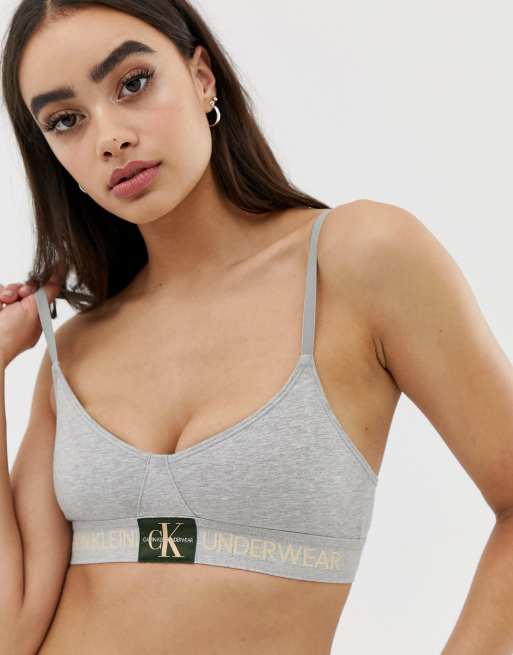 Calvin Klein Monogram Mesh Unlined Bralette in Heather Grey