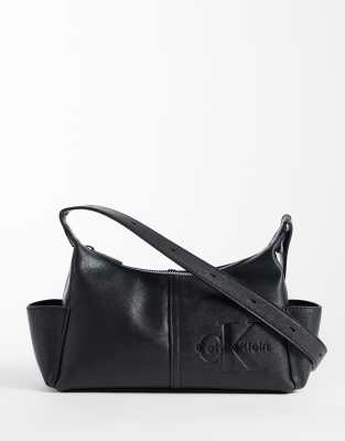 Calvin Klein Monologo Crossbody Bag With Pockets In Black