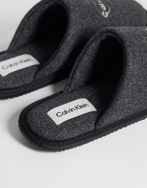 Calvin Klein Monologo mule in feltro con logo grande grigio, 4 di 4