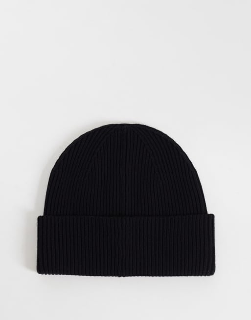 Calvin Klein monologo patch rib knit beanie in black, 2 of 3