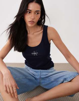 Calvin Klein Monologo Tank Top In Blue