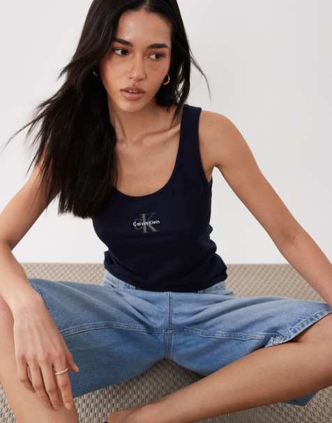 Calvin Klein monologo tank top in navy - view 1