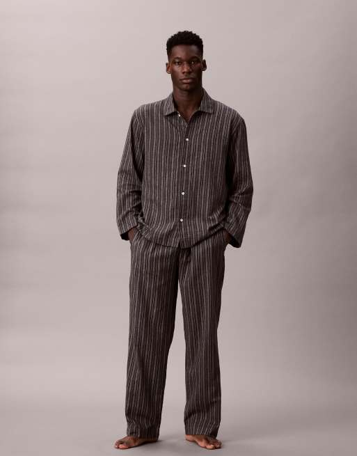 Calvin Klein – Mörk, randig pyjamasskjorta med knäppning, 3 av 5