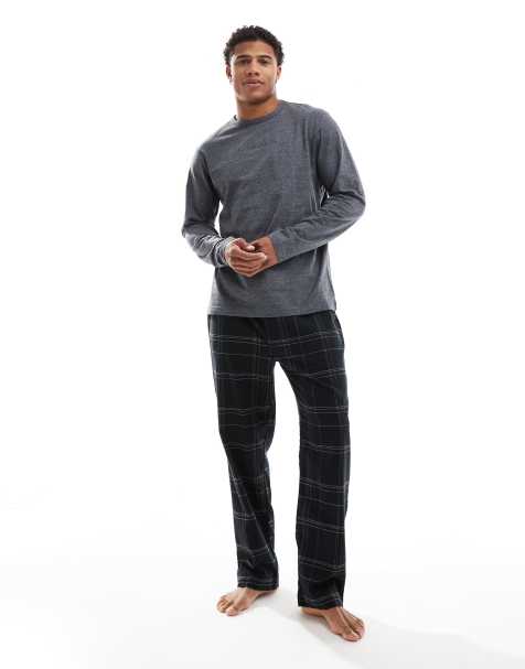 Calvin Klein – Mörkgrå pyjamas med lång ärm och byxor i flanell - view 1