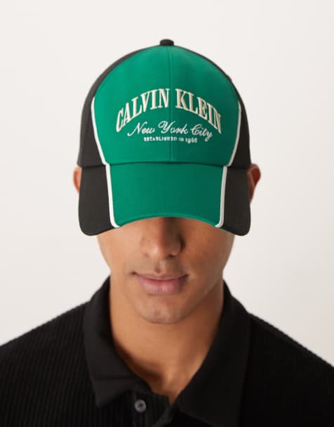 Calvin Klein – Mörkgrön och svart, blockfärgad keps med tryck - view 1