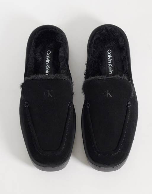 Calvin Klein - mule de ante con plataforma y forro de pelo en negro, 4 de 4