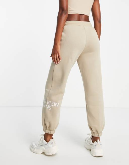 Calvin Klein Jeans - Pale Beige Cotton Logo Joggers