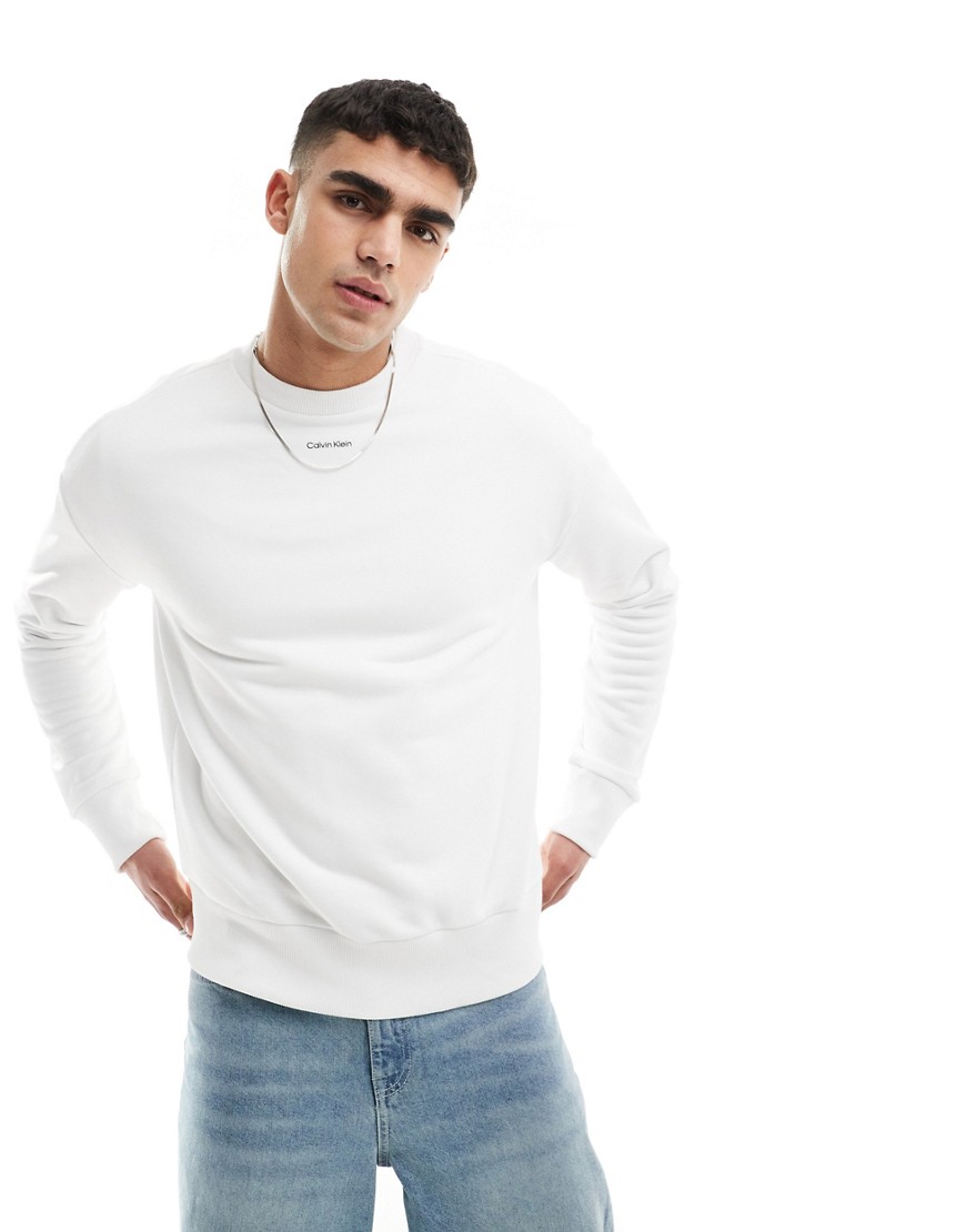 Calvin Klein nano logo cotton modal crew neck sweatshirt in white