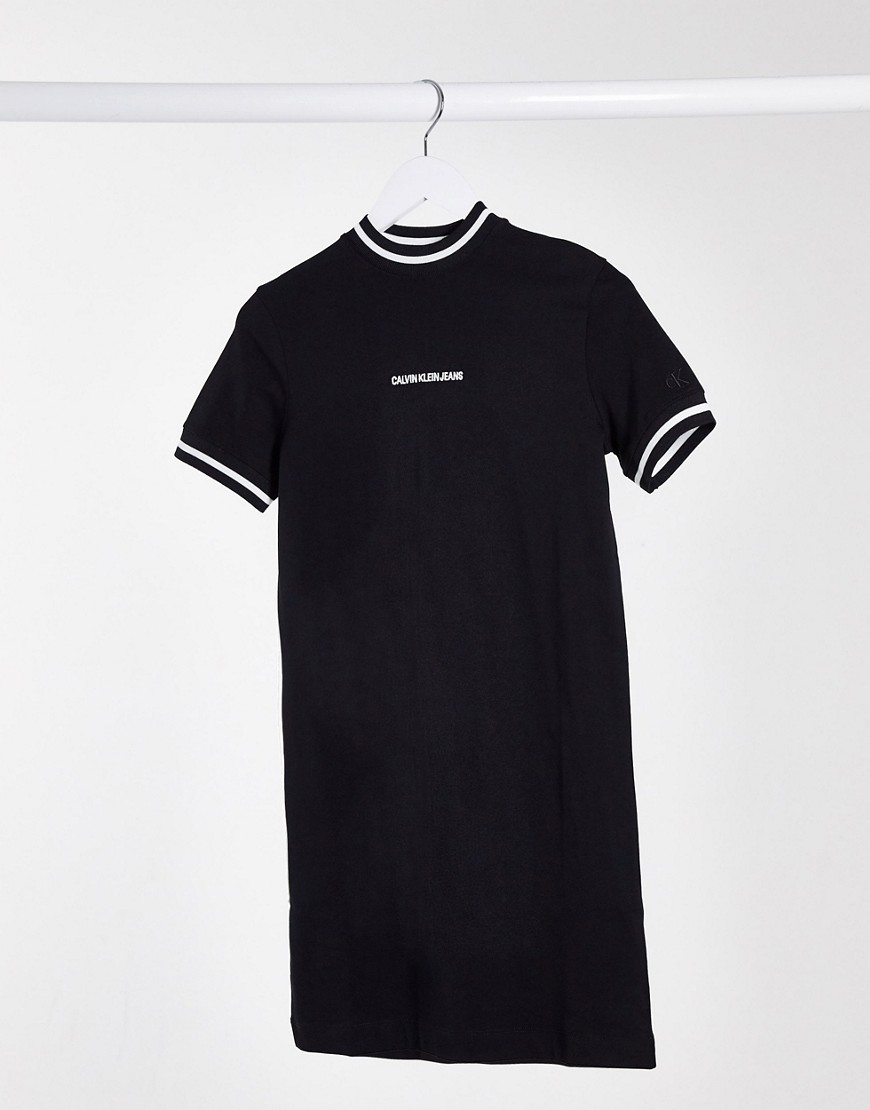 Calvin Klein neck and cuff tipping t-shirt dress in balck-Black